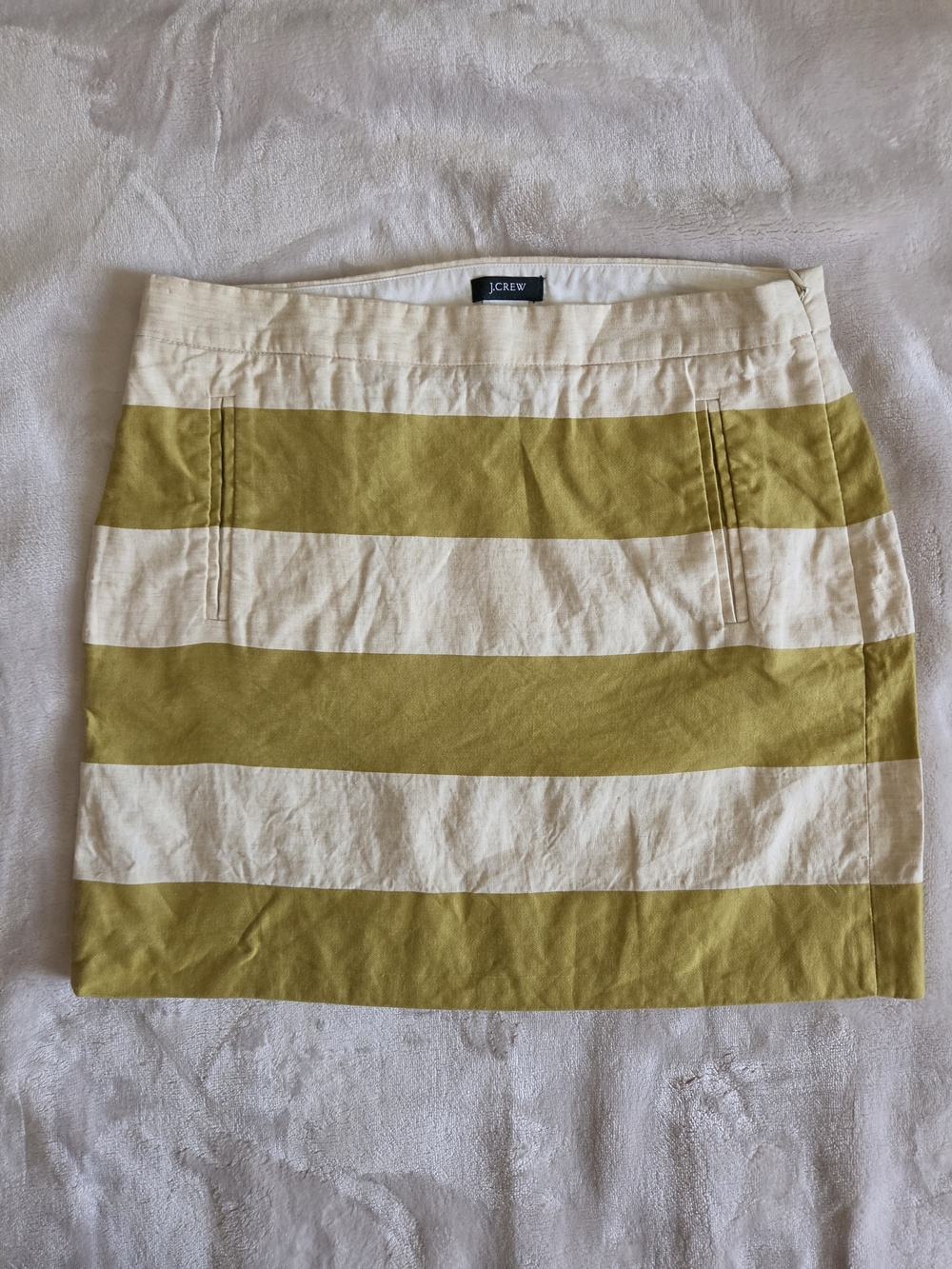 J. Crew Olive and Cream Striped Cotton Mini Skirt
